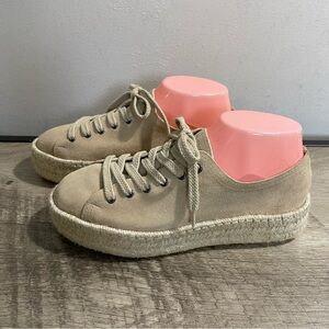 Women's UN PASO MAS Beige SUEDE Woven JUTE Trim PLATFORM Espadrille SNEAKERS 38